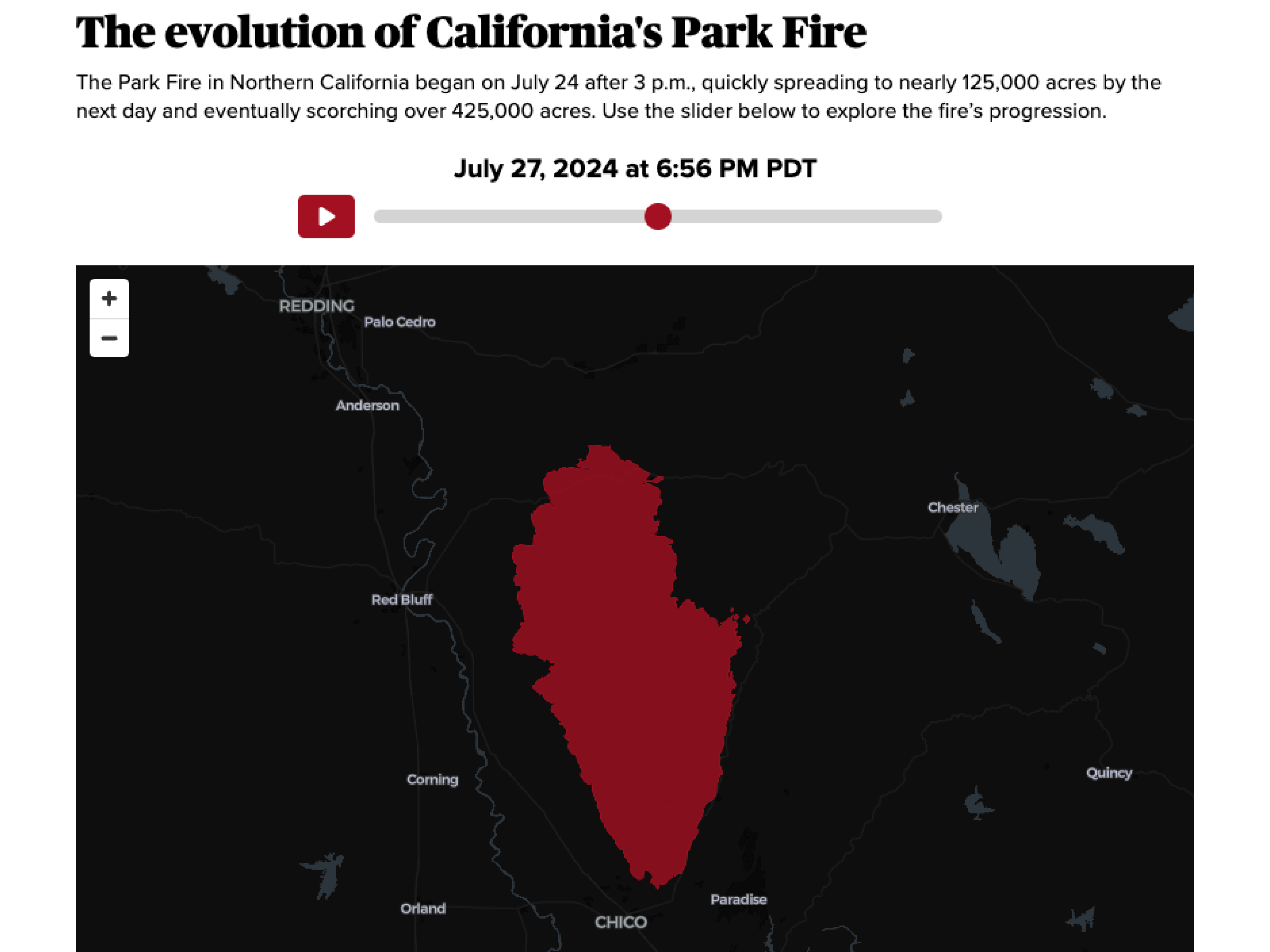 Animation shows how California's Park Fire quickly grew to become one of the largest in state history
